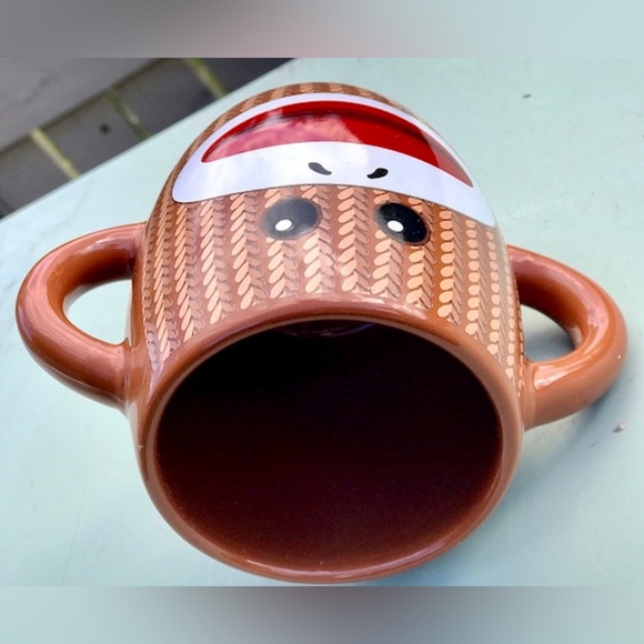 Gallerie SOCK MONKEY Double Jug Handle Brown 2 Side Cartoon Ceramic Coffee Mug - Picture 8 of 10